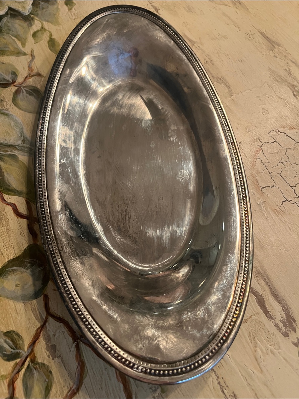 Silver Oval Serving Platter - Classic Beaded Edge